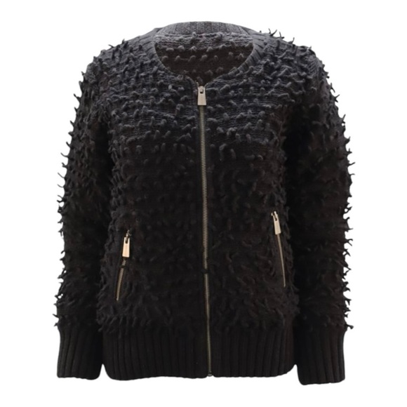 Anine Bing Black Wool Blend Bauble 3D Textured Zipper Front Jacket Coat Womens S - Picture 4 of 16